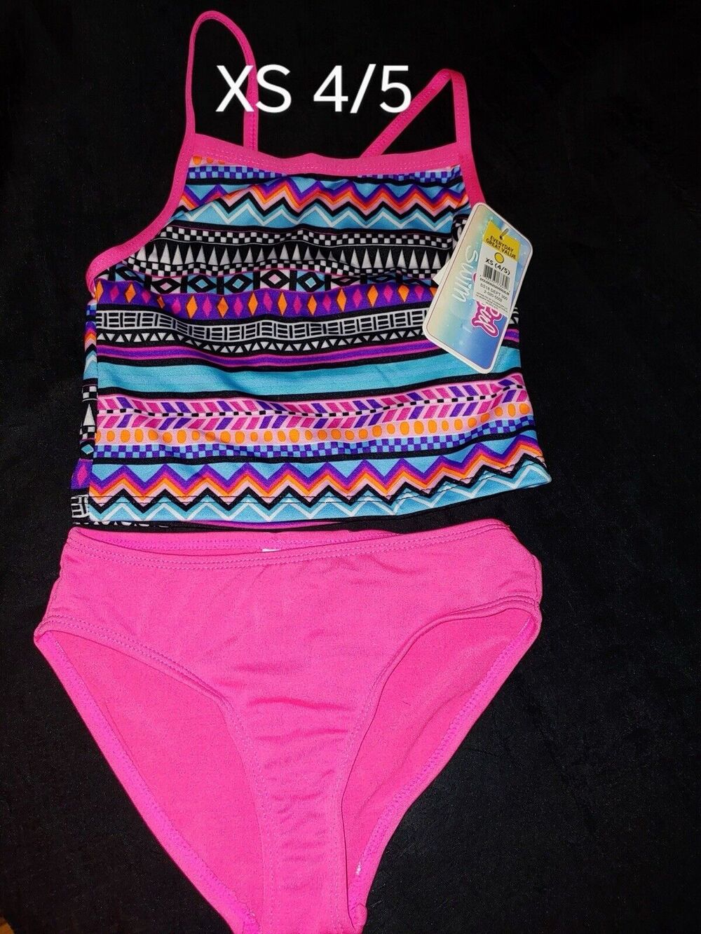 Tankini Swimsuit Multi-Color -GIRLS XS (4/5), 2 Piece Premium